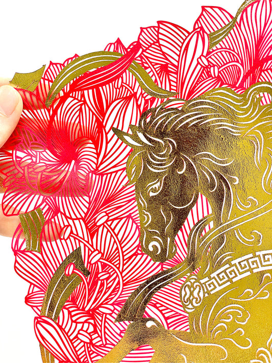 [Limited Edition] Handmade Papercut Horse in Gold Foil