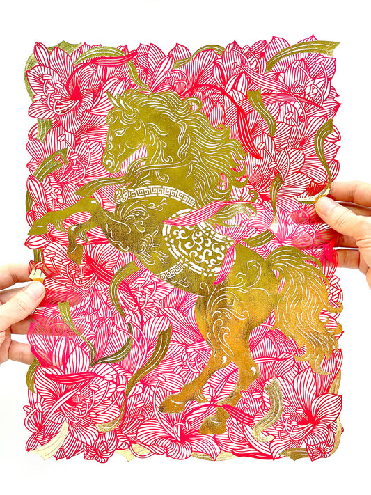 [Limited Edition] Handmade Papercut Horse in Gold Foil