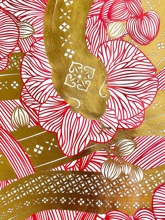 [Limited Edition] Handmade Papercut Snake in Gold Foil